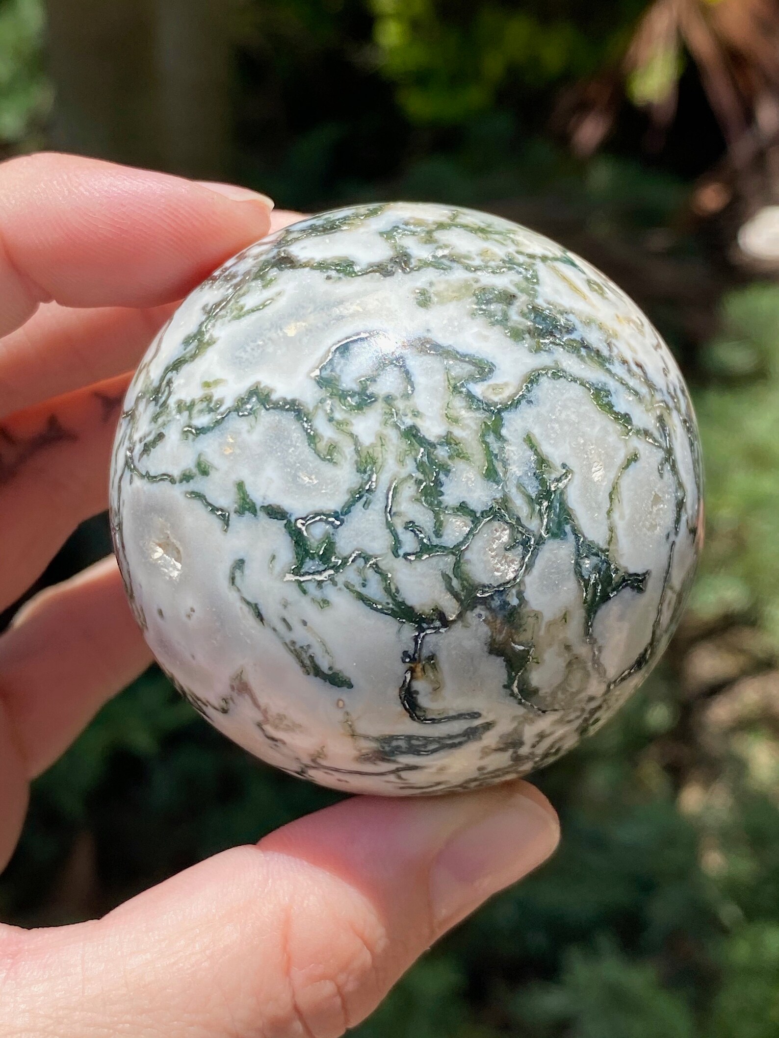 2.25 Polished Moss Agate Sphere from Indonesia Stand | Etsy