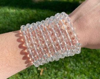 ONE All Natural High Grade 8mm 7.5" Clear Quartz Crystal Stretch Bracelet