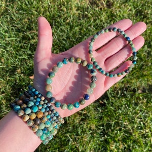 ONE All Natural 6mm or 8mm 7.5” Chrysocolla Crystal Stretch Bracelet