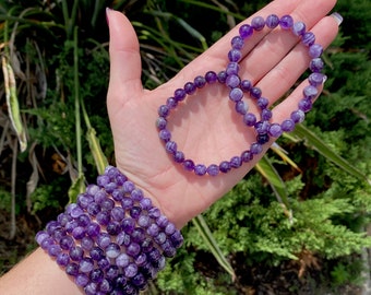 ONE All Natural 8mm 7.5" Chevron Amethyst Crystal Stretch Bracelet