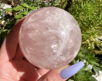 Polished 3" Rose Quartz Crystal Sphere from Mozambique