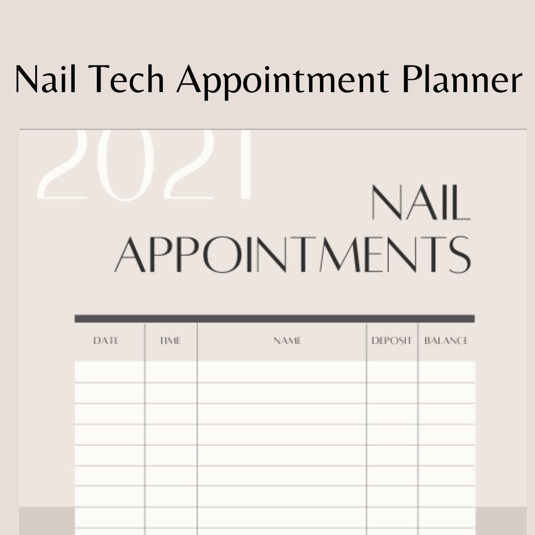 Appointment Planner Printable for Nail Technicians Nail Tech Etsy