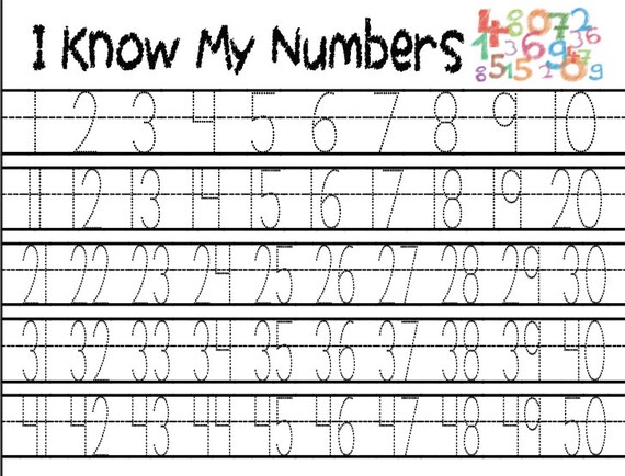 tracing numbers printable worksheet 1 50 tracing printable etsy new zealand