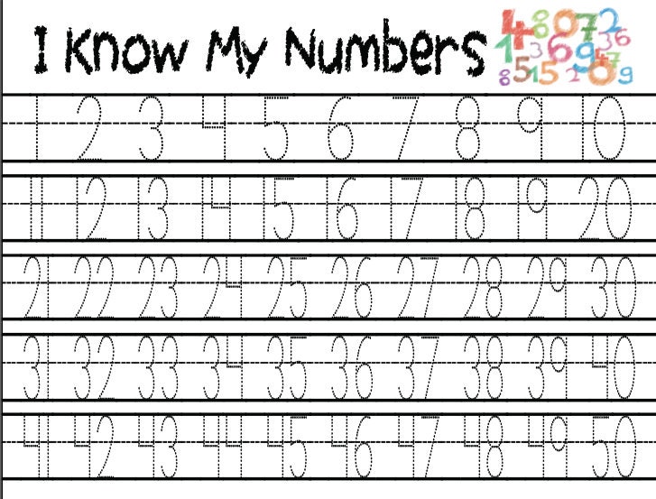 Tracing Numbers Printable Worksheet 150 Preschool Etsy