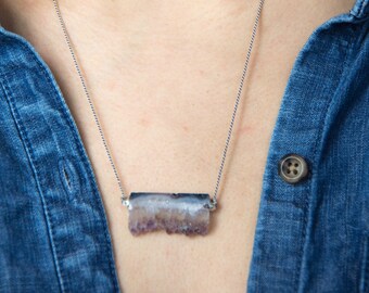 Necklace Amethyst slice necklace, gemstone necklace, purple, multicolor, lightweight, modern, gift, minimalist
