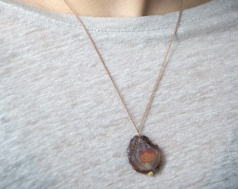 Necklace Moroccan agate on silk cord adjustable necklace, geometric, neutral, red, lightweight, modern, gift, minimalist