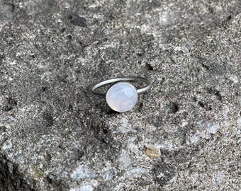 Silver ring, moonstone ring, sterling silver, geometric, neutral, white ring, lightweight, modern, gift, minimalist