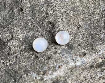 Silver earrings, moonstone earrings, sterling silver, geometric, neutral, white ring, lightweight, modern, gift, minimalist