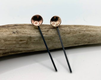 Drop earrings, stud earrings, 2 in 1 earrings, bronze and copper earrings, minimalist earrings, modern earrings