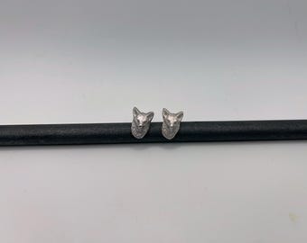 fox earrings, silver fox studs, animal earrings, fox jewelry, metal fox earrings, fox studs, silver studs, cool earrings