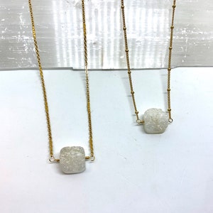 Necklace White druzy necklace, gemstone necklace, neutral, white, lightweight, modern, gift, minimalist
