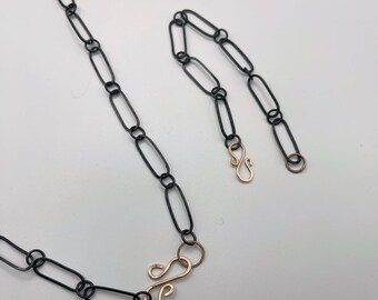Paperclip chain, Handmade chain, copper chain, black chain with bronze findings, copper bracelet, chain bracelet, Paperclip bracelet