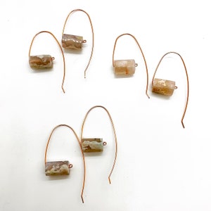 Ohrringe, rosa Opal & Blume Achat, Kupfer, Messing, geometrische, neutral, rosa, leicht, modern, Geschenk, minimalistisch