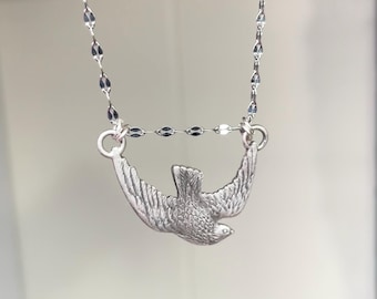 Silver bird necklace, sterling silver bird pendant, bird necklace, nature jewelry, antique style necklace, vintage style necklace