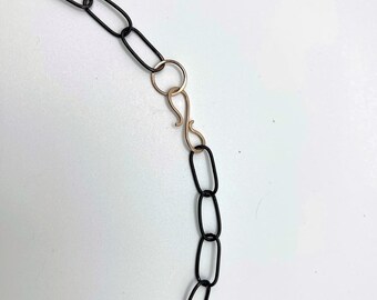 Paperclip chain, Handmade chain, copper chain, black chain with bronze findings