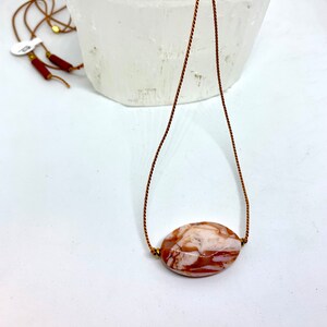 Necklace Agate on silk cord adjustable necklace, geometric, neutral, red orange white, lightweight, modern, gift, minimalist