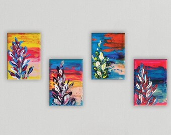 Abstract Landscape Acrylic Painting Set: Textured Impasto Art, Small Canvas (Set of 4)