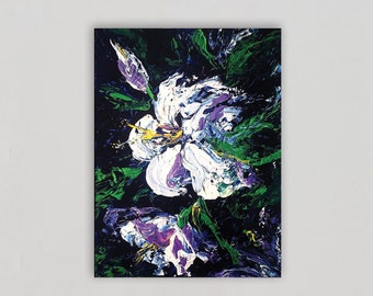 Textured Hibiscus Painting: Original Abstract Floral Palette Knife Art