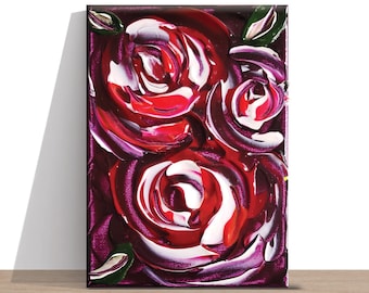 Red Roses Impasto Painting: Textured Acrylic Floral Art (5x7 inch)