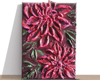 Impasto Clematis Painting: Textured Floral Palette Knife Art, 5x7 Canvas