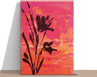 Abstract Daylily Painting: Orange Sunset Palette Knife Art, 5x7 Small Canvas