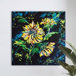 Abstract Sunflower Painting: Textured Acrylic Palette Knife Art
