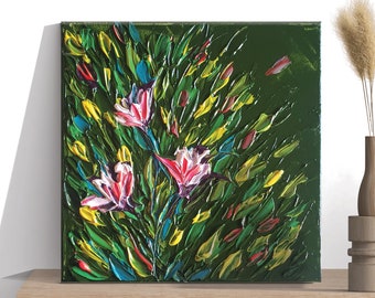 Abstract Wildflower Painting: Heavily Textured Acrylic Palette Knife Art