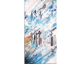 Abstract Ice Storm Painting: Palette Knife Acrylic Art on Canvas (12x24)