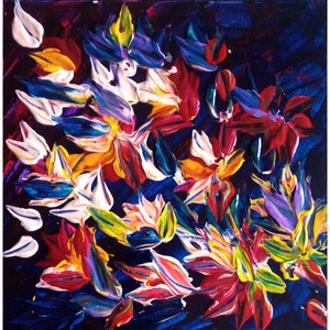 Abstract Wildflower Painting: Heavily Textured Acrylic Palette Knife Art
