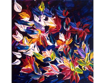 Abstract Wildflower Painting: Heavily Textured Acrylic Palette Knife Art