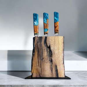 Knife block, knife rack, magnetic knife block, knife block without knives, wood, knife block wood, burnt wood, kitchen, gift, oak