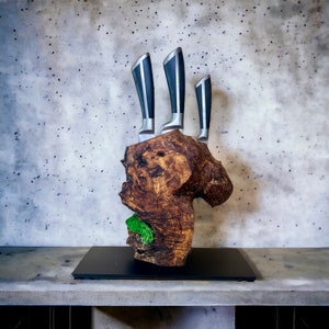 Knife block, knife rack, magnetic knife block, moss knife block, wood, wooden knife block, olive wood knife block, kitchen utensils
