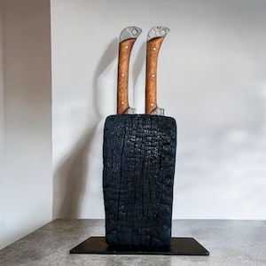 Knife block, knife rack, magnetic knife block, knife block without knives, wood, knife block wood, burnt wood, kitchen, gift, oak