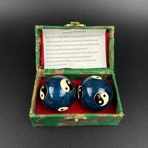 Vintage Chinese Asian Blue Yin and Yang Stress Balls With Box/Pair Chinese Vintage Tai Chi Yin Yang Metal Massage Balls for Hand Relaxation
