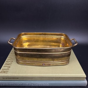 Vintage Solid Brass rectangular planter with handles