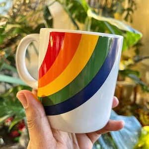 Vintage Rainbow mug Made in Korea/ Vintage 80&#39;s Rainbow Coffee or Tea Mug made in Korea