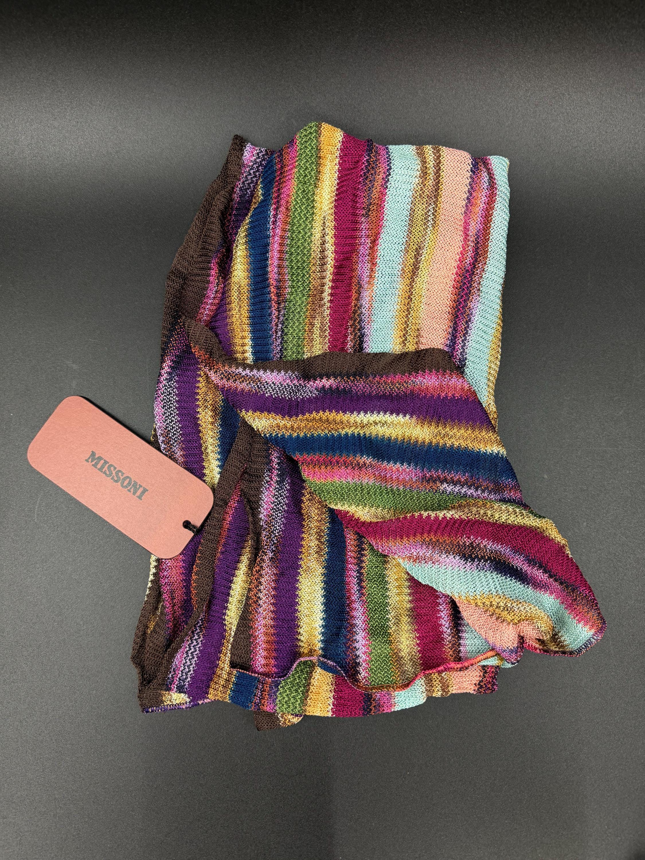Châle Vintage Missoni En Soie – Multicolore, Motif Géométrique, Bon état Général
