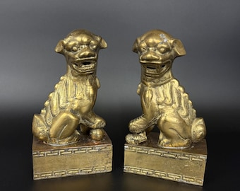 Vintage Brass Foo Dog Bookends