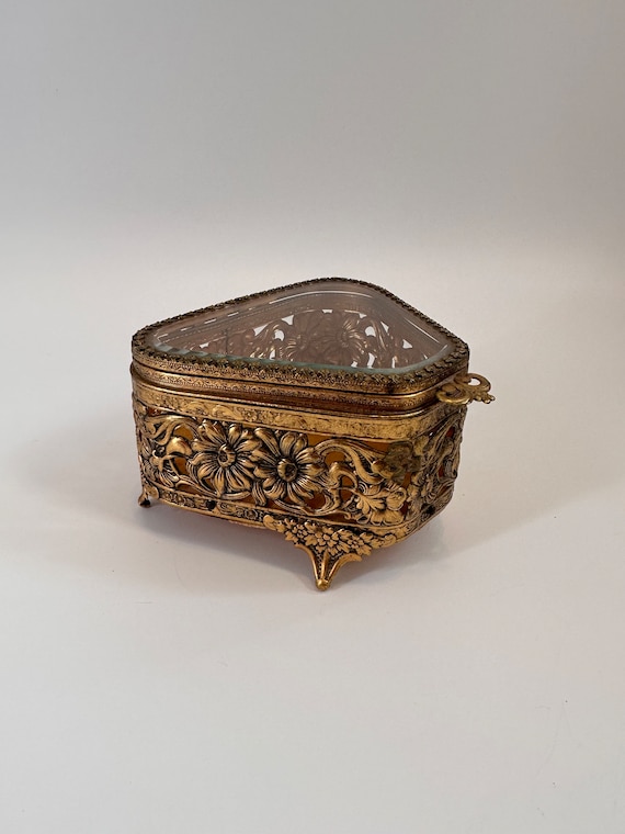 Ormolu Jewelry Casket/ Ornate Gold Filigree Jewelr