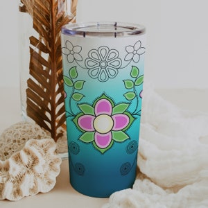 Ojibwe Floral Travel Tumbler, Native American tumbler, Indigenous owned shops, Indigenous travel mug, Indigenous Gift, Native art travel mug