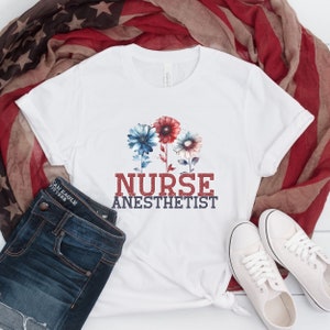 Chemise d&#39;infirmière anesthésiste, cadeaux CRNA, tee-shirt d&#39;infirmière Wildflower, chemise mignonne CRNA du 4 juillet, cadeau pour infirmière anesthésiste, chemise d&#39;équipe de chirurgie, CRNA