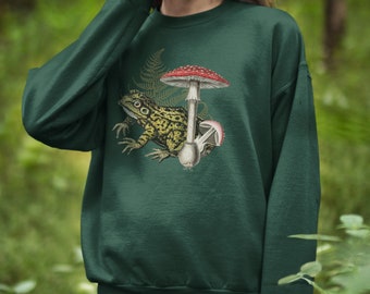 Cottagecore Frog Mushroom Sweatshirt, Goblincore Aesthetic Pullover