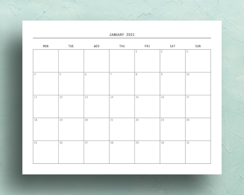 2021 monthly calendar printable a4 us letter monday and etsy