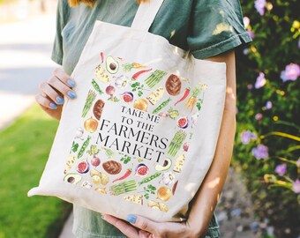 Cotton Canvas Tote Bag, Farmers Market Tote, Tote Bag, Canvas Tote Grocery, Errands Bag, Reusable Grocery Bag, Gift For Her, Grocery Tote