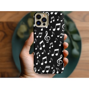 iPhone 15 14 13 12 11 8 Phone Case, Google Pixel 5 6 7 Phone Case, Samsung Galaxy 10 20 21 22 23 Phone Case, Black Musical Notes Phone Case