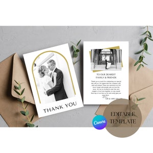 Cartão de agradecimento de casamento, cartão de agradecimento, modelo editável, PDF para impressão, modelo Canva, cartão de agradecimento minimalista, agradecimento moderno