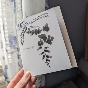 Carte de voeux Glycine en pensant à vous - Peinture chinoise au pinceau