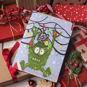 Süße Monster Weihnachtskarte - Frohe Weihnachten - Luxus Handgemachte Karte - Handgemachte Karten - Lustige Weihnachtskarte - Kinderkarten