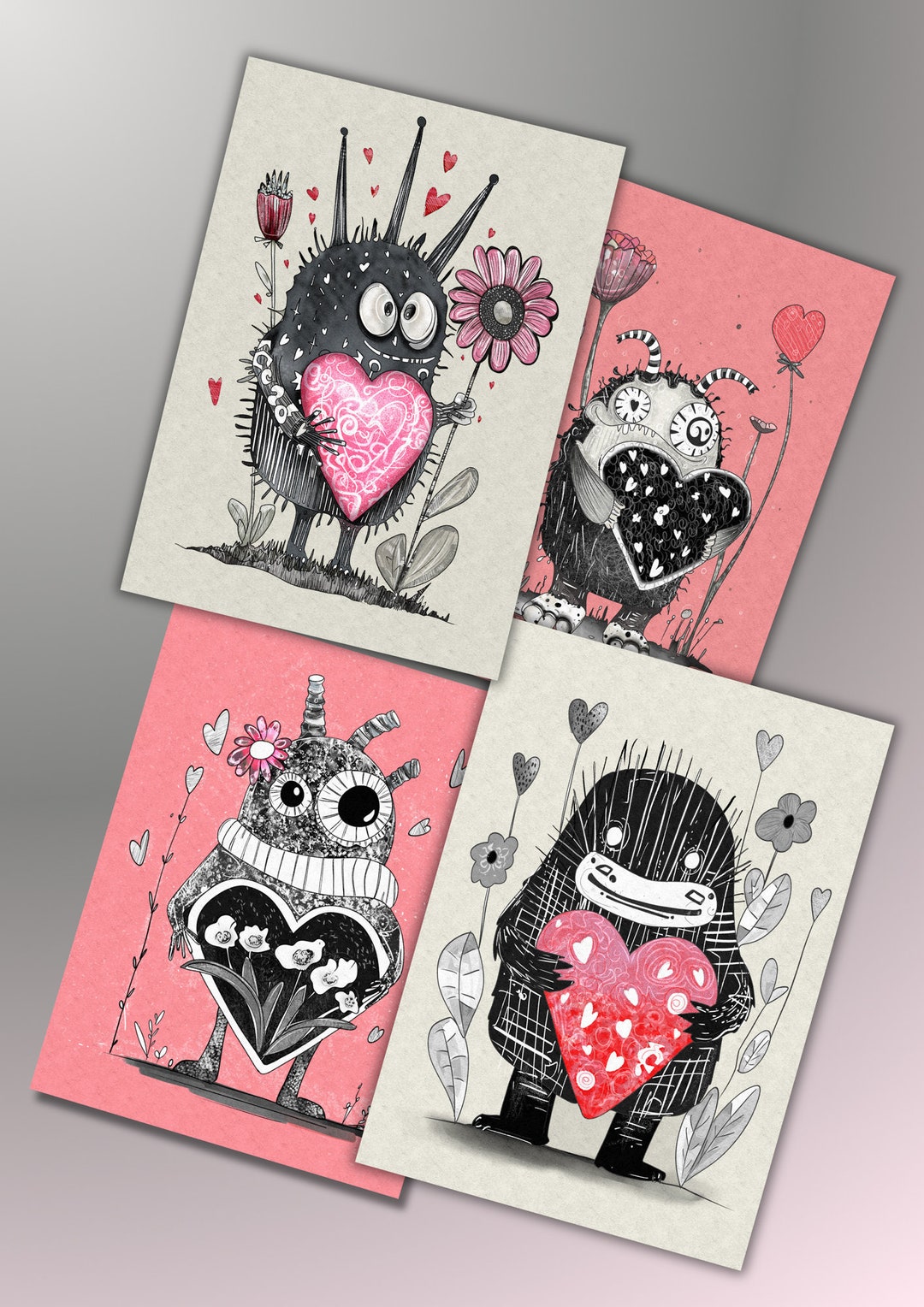 Monster Postcards - Valentines Cards - Illustrated Valentine's ...