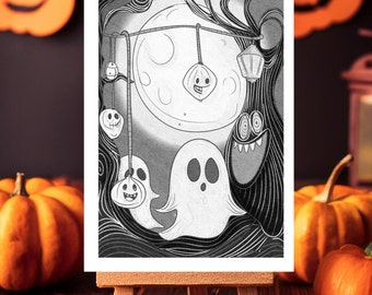 Halloween Ghost Postcards - A6 Art Card, Pack of 3